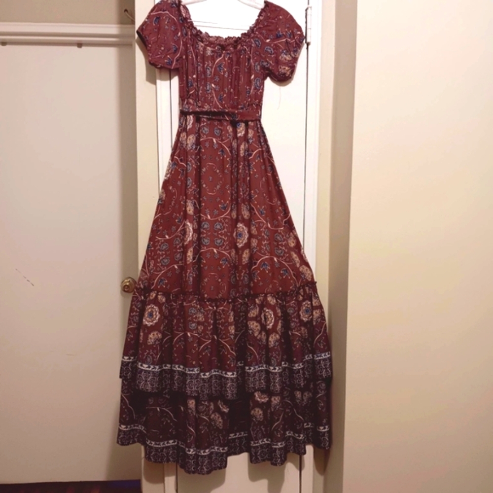 Jaase Women's Tiered Floral Bohemian Brown Maxi Dress Size S